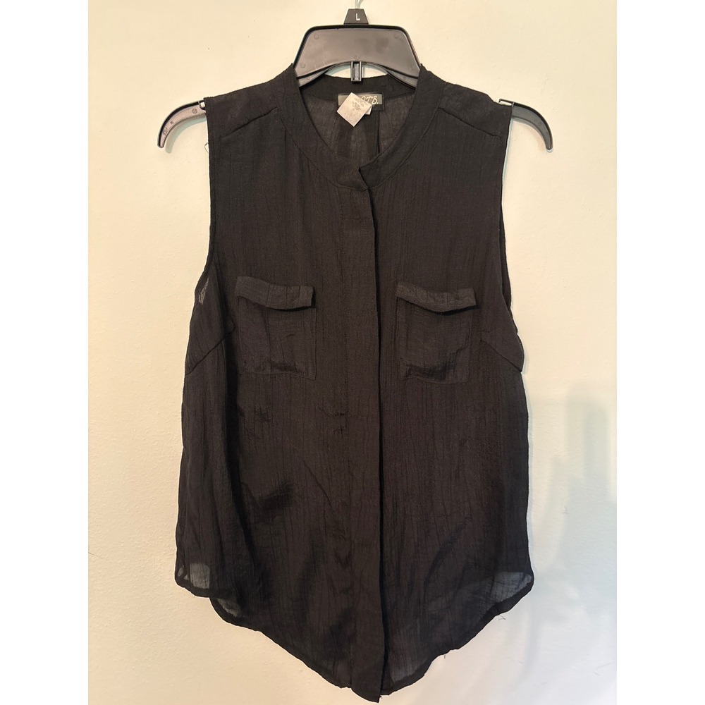 J.T.B. Sleeveless Blouse Women Small Black Excellent Sheer Pocket Utility Top